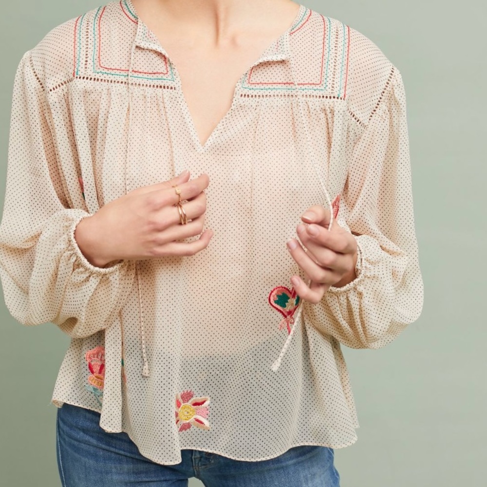 Anthropologie Embroidered Peasant Top
